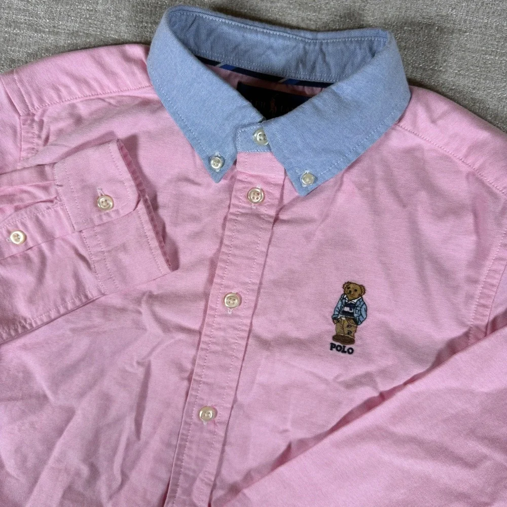 Ralph Lauren Oxford Shirt Boys L Pink Polo Bear L/S Button Down